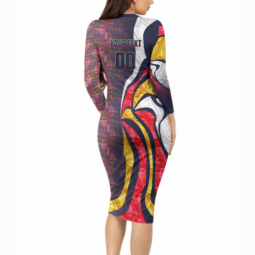 Personalised Adelaide Crows Long Sleeve Bodycon Dress Trippy Psychedelic Abstract Art Mascot Football Fans