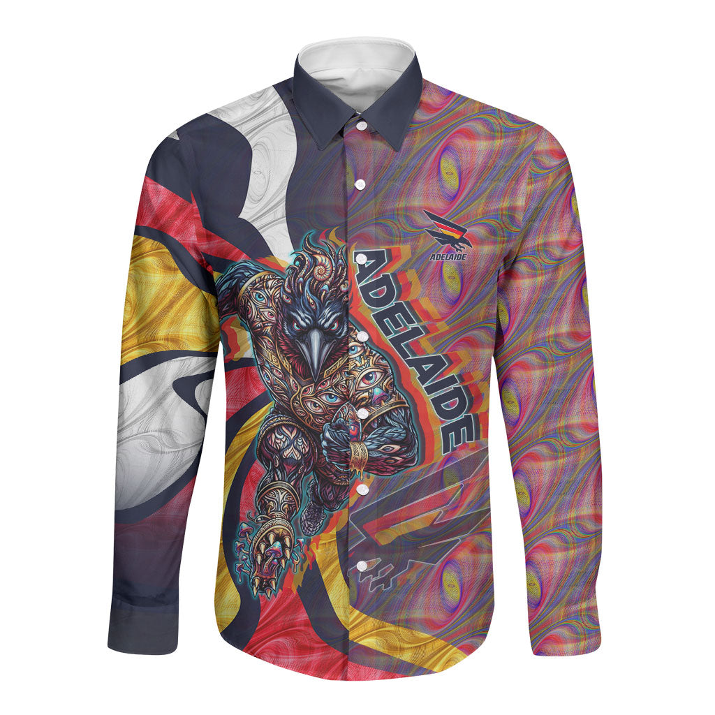 Personalised Adelaide Crows Long Sleeve Button Shirt Trippy Psychedelic Abstract Art Mascot Football Fans