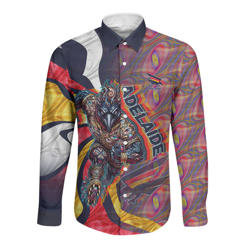 Personalised Adelaide Crows Long Sleeve Button Shirt Trippy Psychedelic Abstract Art Mascot Football Fans