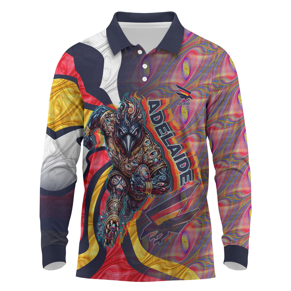 Personalised Adelaide Crows Long Sleeve Polo Shirt Trippy Psychedelic Abstract Art Mascot Football Fans