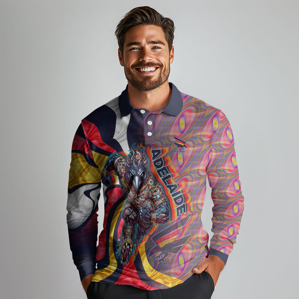 Personalised Adelaide Crows Long Sleeve Polo Shirt Trippy Psychedelic Abstract Art Mascot Football Fans