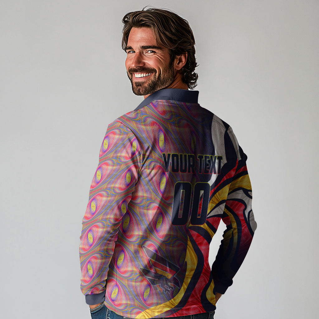 Personalised Adelaide Crows Long Sleeve Polo Shirt Trippy Psychedelic Abstract Art Mascot Football Fans