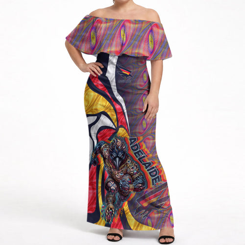 Personalised Adelaide Crows Off Shoulder Maxi Dress Trippy Psychedelic Abstract Art Mascot Football Fans