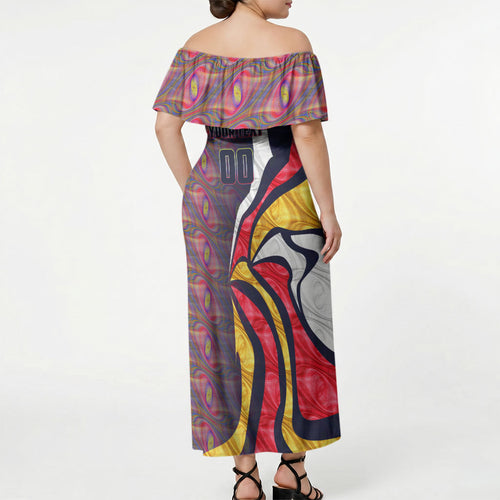 Personalised Adelaide Crows Off Shoulder Maxi Dress Trippy Psychedelic Abstract Art Mascot Football Fans