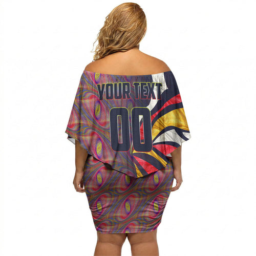 Personalised Adelaide Crows Off Shoulder Short Dress Trippy Psychedelic Abstract Art Mascot Football Fans