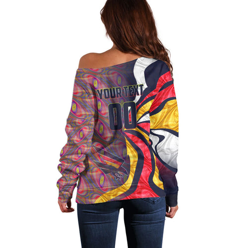 Personalised Adelaide Crows Off Shoulder Sweater Trippy Psychedelic Abstract Art Mascot Football Fans