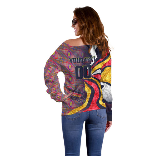 Personalised Adelaide Crows Off Shoulder Sweater Trippy Psychedelic Abstract Art Mascot Football Fans