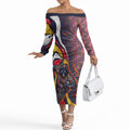 Personalised Adelaide Crows Off The Shoulder Long Sleeve Dress Trippy Psychedelic Abstract Art Mascot Football Fans