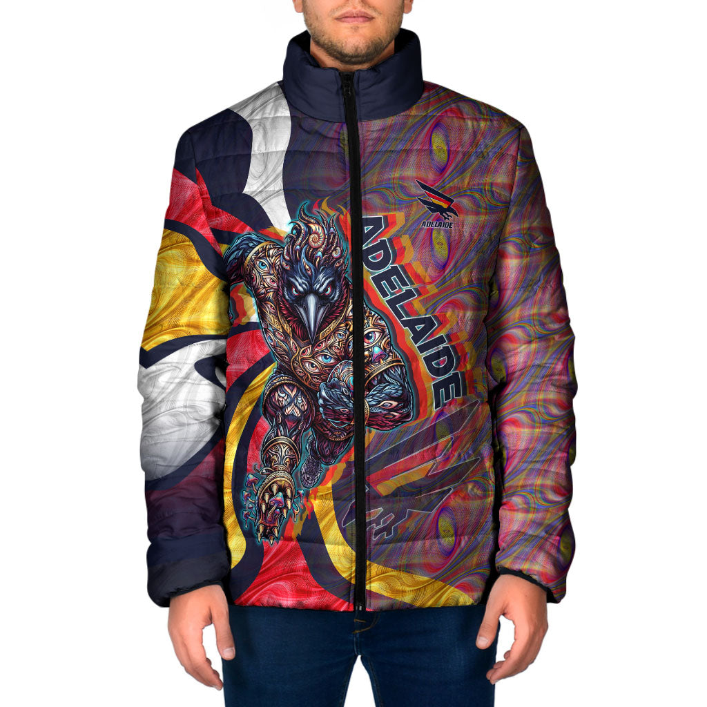 Personalised Adelaide Crows Padded Jacket Trippy Psychedelic Abstract Art Mascot Football Fans