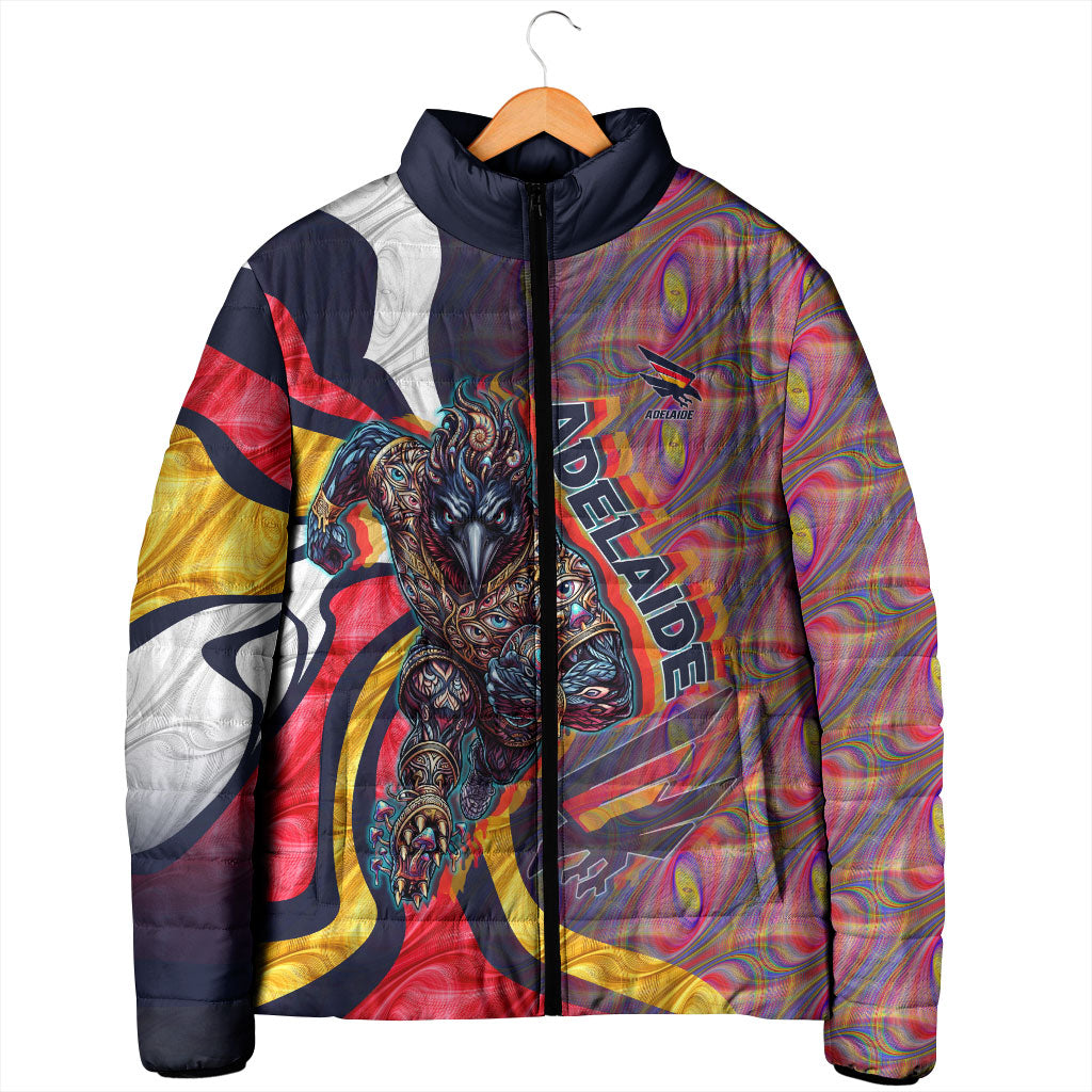 Personalised Adelaide Crows Padded Jacket Trippy Psychedelic Abstract Art Mascot Football Fans