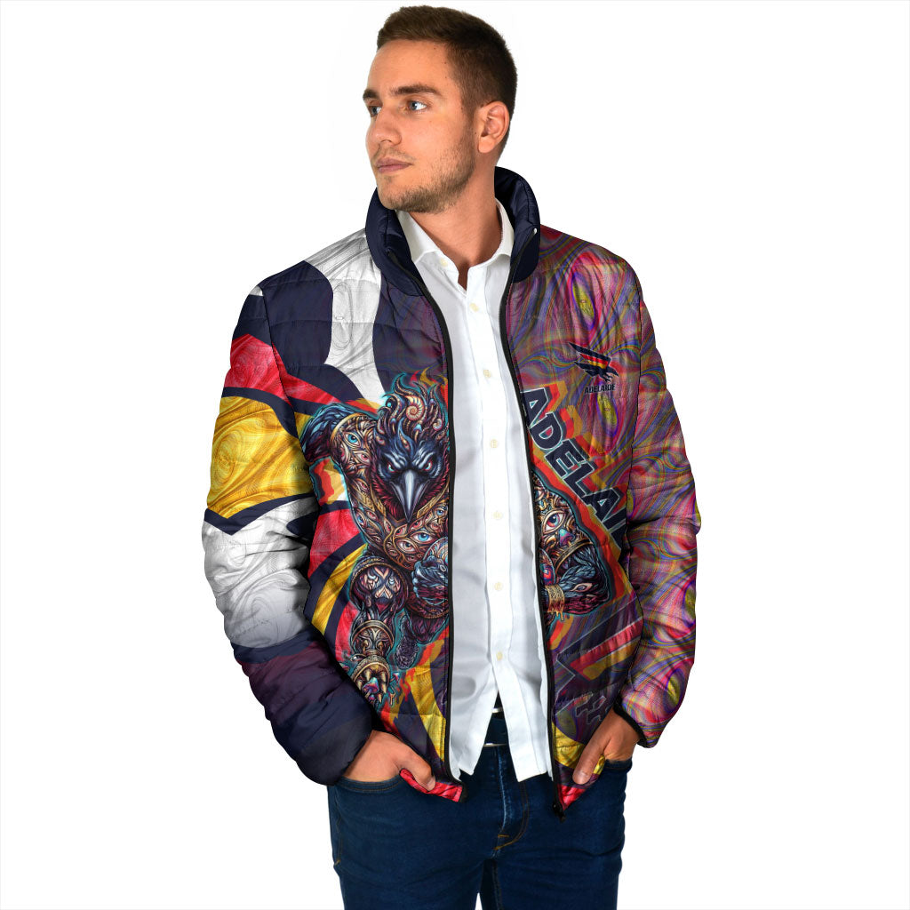 Personalised Adelaide Crows Padded Jacket Trippy Psychedelic Abstract Art Mascot Football Fans