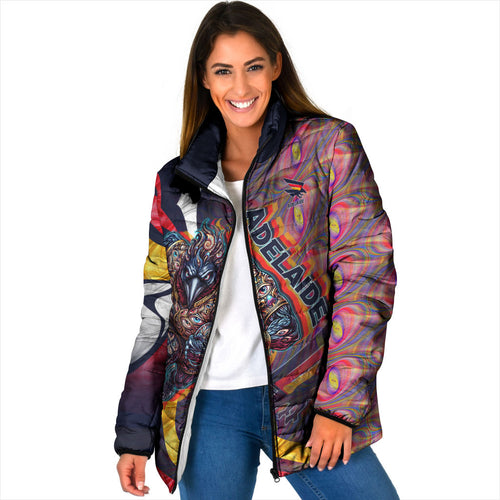 Personalised Adelaide Crows Padded Jacket Trippy Psychedelic Abstract Art Mascot Football Fans