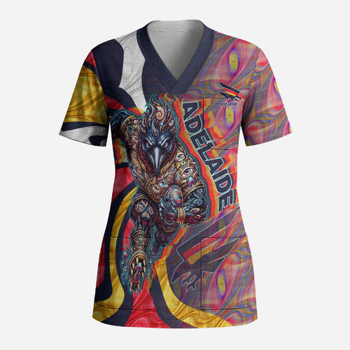 Personalised Adelaide Crows Scrub Top Trippy Psychedelic Abstract Art Mascot Football Fans
