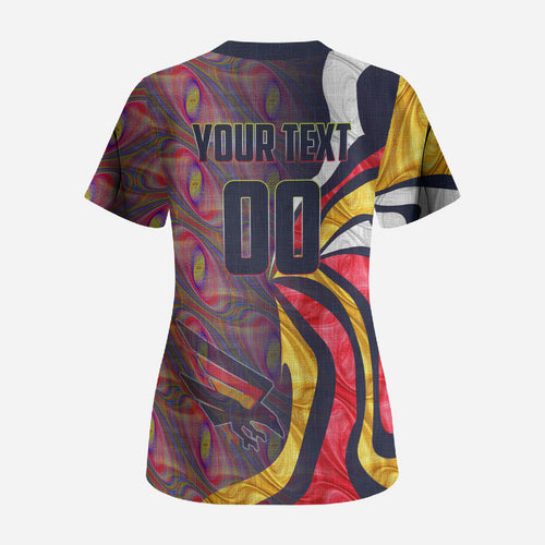 Personalised Adelaide Crows Scrub Top Trippy Psychedelic Abstract Art Mascot Football Fans
