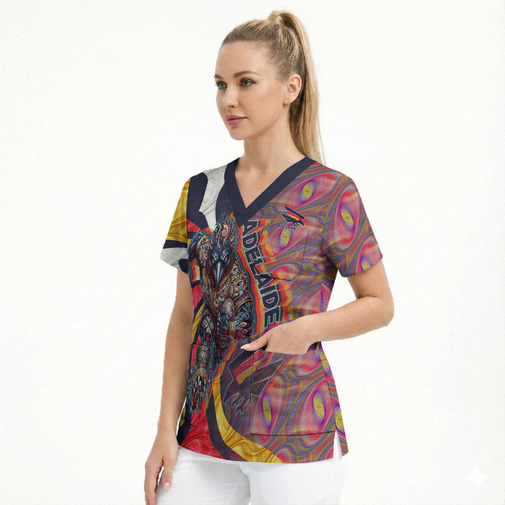 Personalised Adelaide Crows Scrub Top Trippy Psychedelic Abstract Art Mascot Football Fans