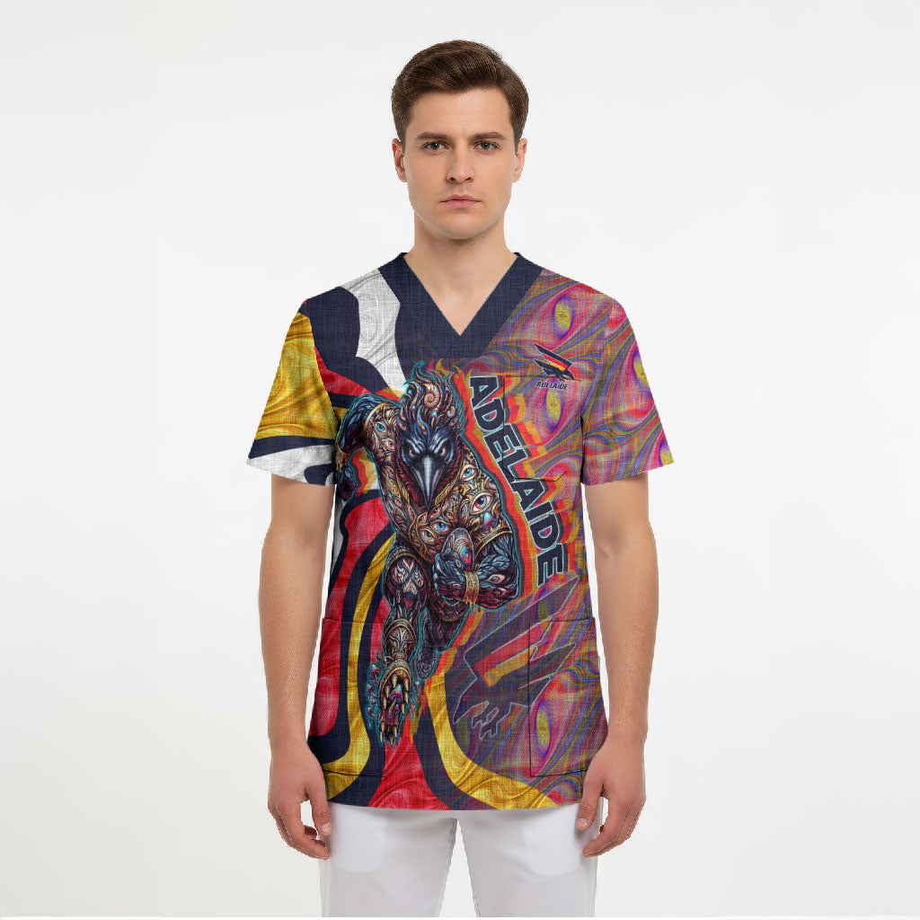 Personalised Adelaide Crows Scrub Top Trippy Psychedelic Abstract Art Mascot Football Fans