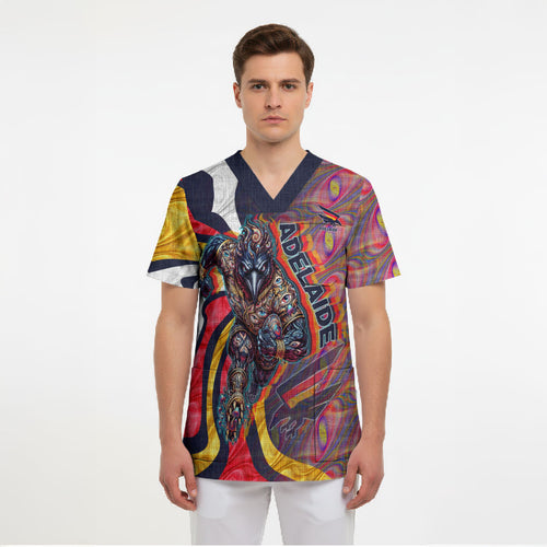 Personalised Adelaide Crows Scrub Top Trippy Psychedelic Abstract Art Mascot Football Fans