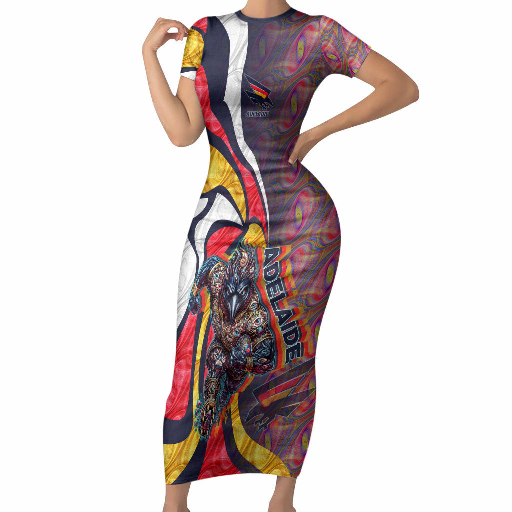 Personalised Adelaide Crows Short Sleeve Bodycon Dress Trippy Psychedelic Abstract Art Mascot Football Fans