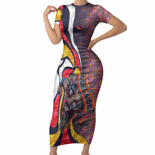 Personalised Adelaide Crows Short Sleeve Bodycon Dress Trippy Psychedelic Abstract Art Mascot Football Fans