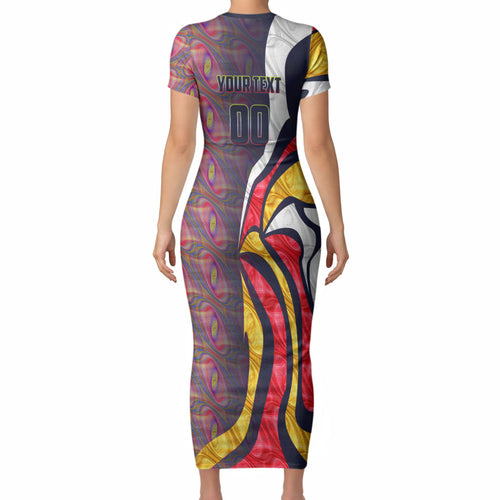 Personalised Adelaide Crows Short Sleeve Bodycon Dress Trippy Psychedelic Abstract Art Mascot Football Fans
