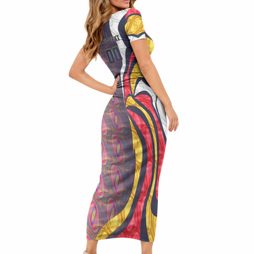 Personalised Adelaide Crows Short Sleeve Bodycon Dress Trippy Psychedelic Abstract Art Mascot Football Fans