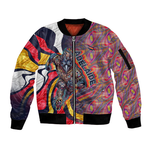 Personalised Adelaide Crows Sleeve Zip Bomber Jacket Trippy Psychedelic Abstract Art Mascot Football Fans
