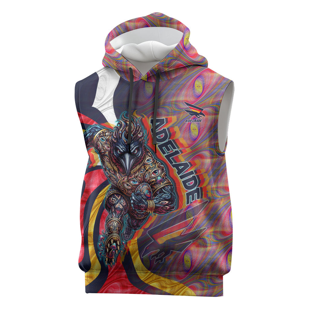 Personalised Adelaide Crows Sleeveless Hoodie Trippy Psychedelic Abstract Art Mascot Football Fans