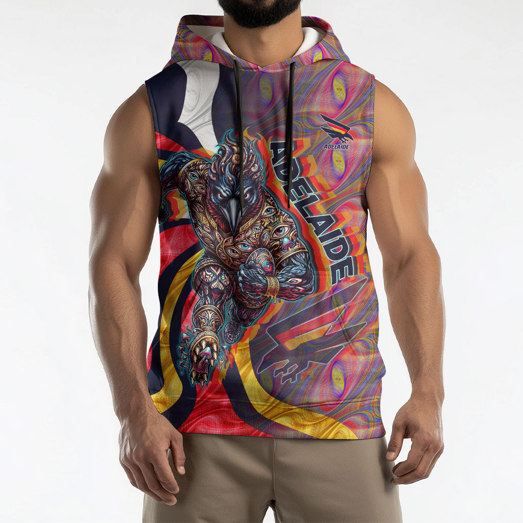 Personalised Adelaide Crows Sleeveless Hoodie Trippy Psychedelic Abstract Art Mascot Football Fans
