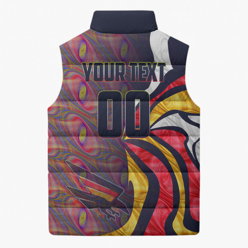 Personalised Adelaide Crows Sleeveless Puffer Jacket Trippy Psychedelic Abstract Art Mascot Football Fans