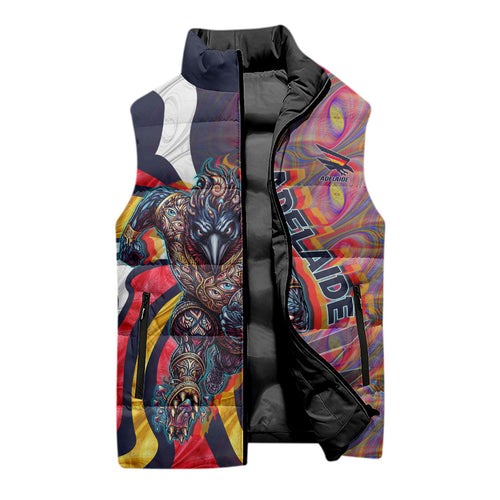 Personalised Adelaide Crows Sleeveless Puffer Jacket Trippy Psychedelic Abstract Art Mascot Football Fans