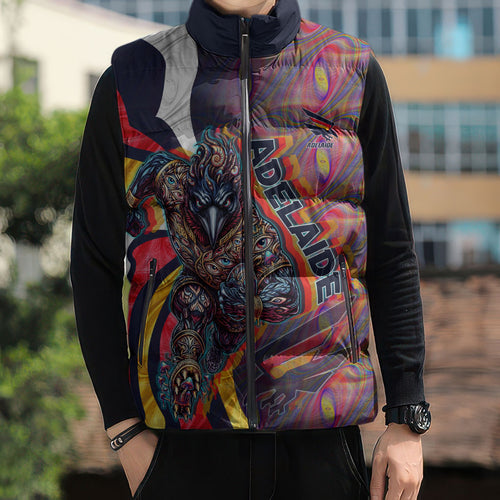 Personalised Adelaide Crows Sleeveless Puffer Jacket Trippy Psychedelic Abstract Art Mascot Football Fans