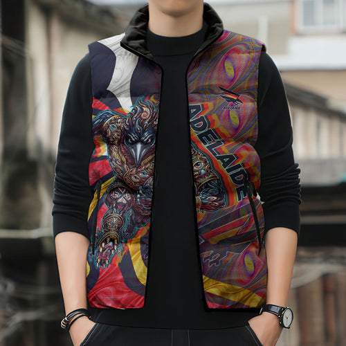 Personalised Adelaide Crows Sleeveless Puffer Jacket Trippy Psychedelic Abstract Art Mascot Football Fans