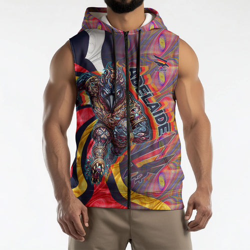 Personalised Adelaide Crows Sleeveless Zip Hoodie Trippy Psychedelic Abstract Art Mascot Football Fans