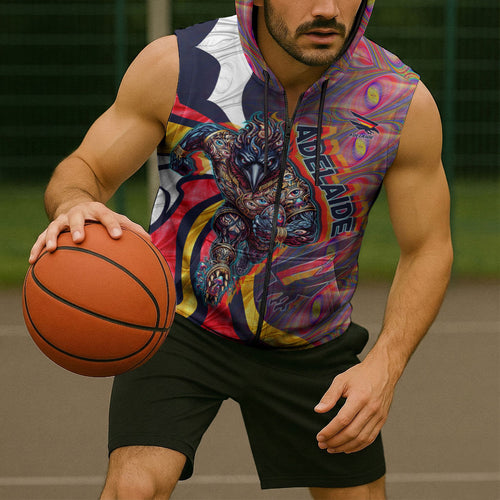 Personalised Adelaide Crows Sleeveless Zip Hoodie Trippy Psychedelic Abstract Art Mascot Football Fans