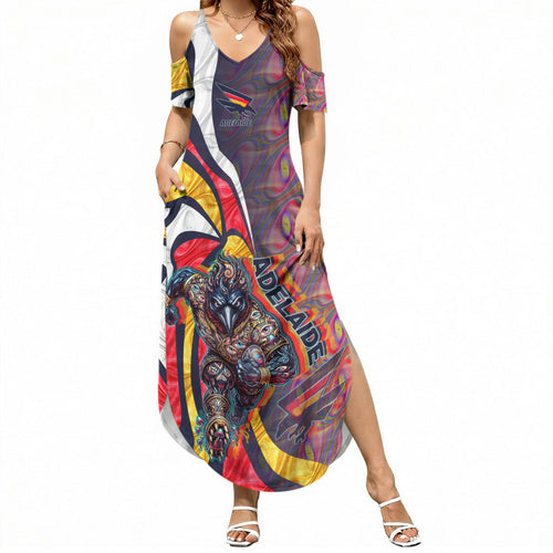 Personalised Adelaide Crows Summer Maxi Dress Trippy Psychedelic Abstract Art Mascot Football Fans