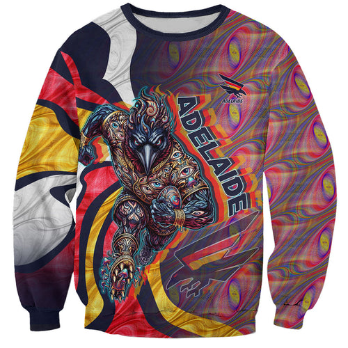 Personalised Adelaide Crows Sweatshirt Trippy Psychedelic Abstract Art Mascot Football Fans