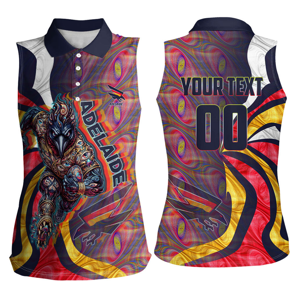 Personalised Adelaide Crows Women Sleeveless Polo Shirt Trippy Psychedelic Abstract Art Mascot Football Fans