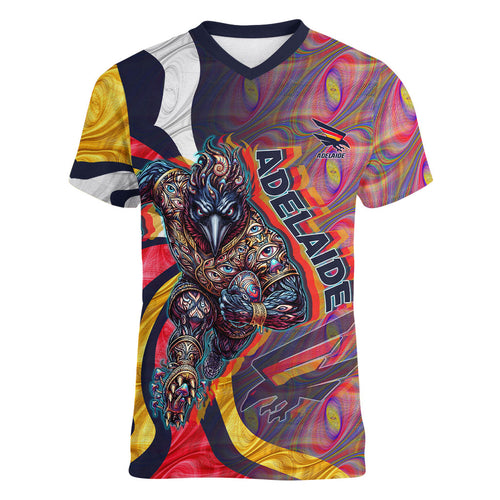Personalised Adelaide Crows Women V-Neck T-Shirt Trippy Psychedelic Abstract Art Mascot Football Fans