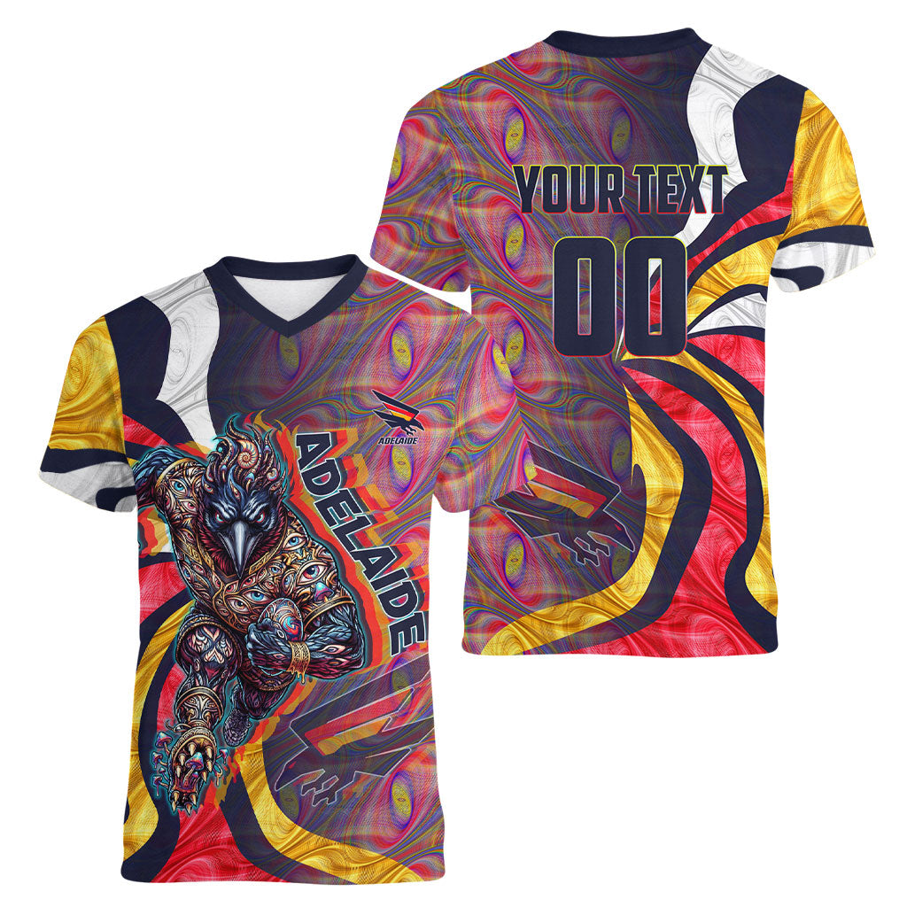 Personalised Adelaide Crows Women V-Neck T-Shirt Trippy Psychedelic Abstract Art Mascot Football Fans