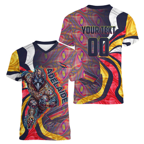 Personalised Adelaide Crows Women V-Neck T-Shirt Trippy Psychedelic Abstract Art Mascot Football Fans