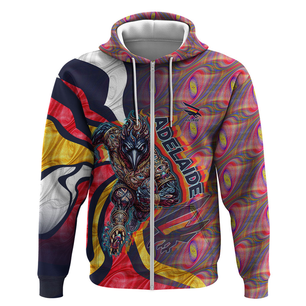 Personalised Adelaide Crows Zip Hoodie Trippy Psychedelic Abstract Art Mascot Football Fans
