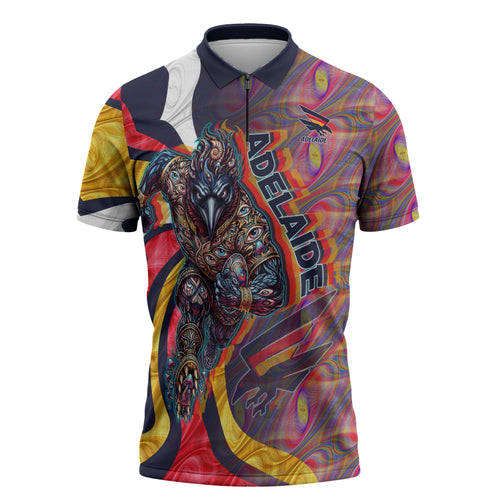 Personalised Adelaide Crows Zipper Polo Shirt Trippy Psychedelic Abstract Art Mascot Football Fans