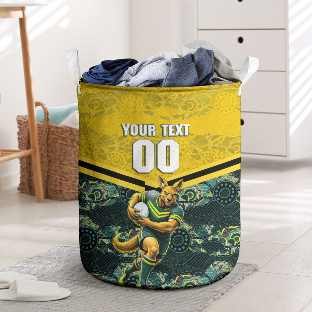 Personalised Kangaroos Rugby Laundry Basket Aboriginal Pattern Australia Colors Tribal Sports