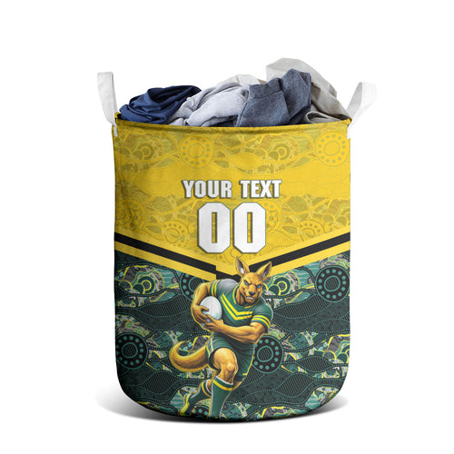 Personalised Kangaroos Rugby Laundry Basket Aboriginal Pattern Australia Colors Tribal Sports