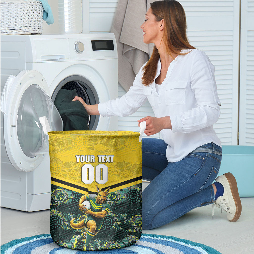 Personalised Kangaroos Rugby Laundry Basket Aboriginal Pattern Australia Colors Tribal Sports