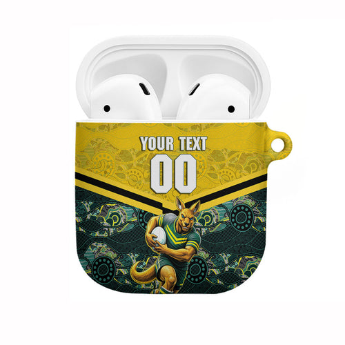 Personalised Kangaroos Rugby AirPods Case Aboriginal Pattern Australia Colors Tribal Sports