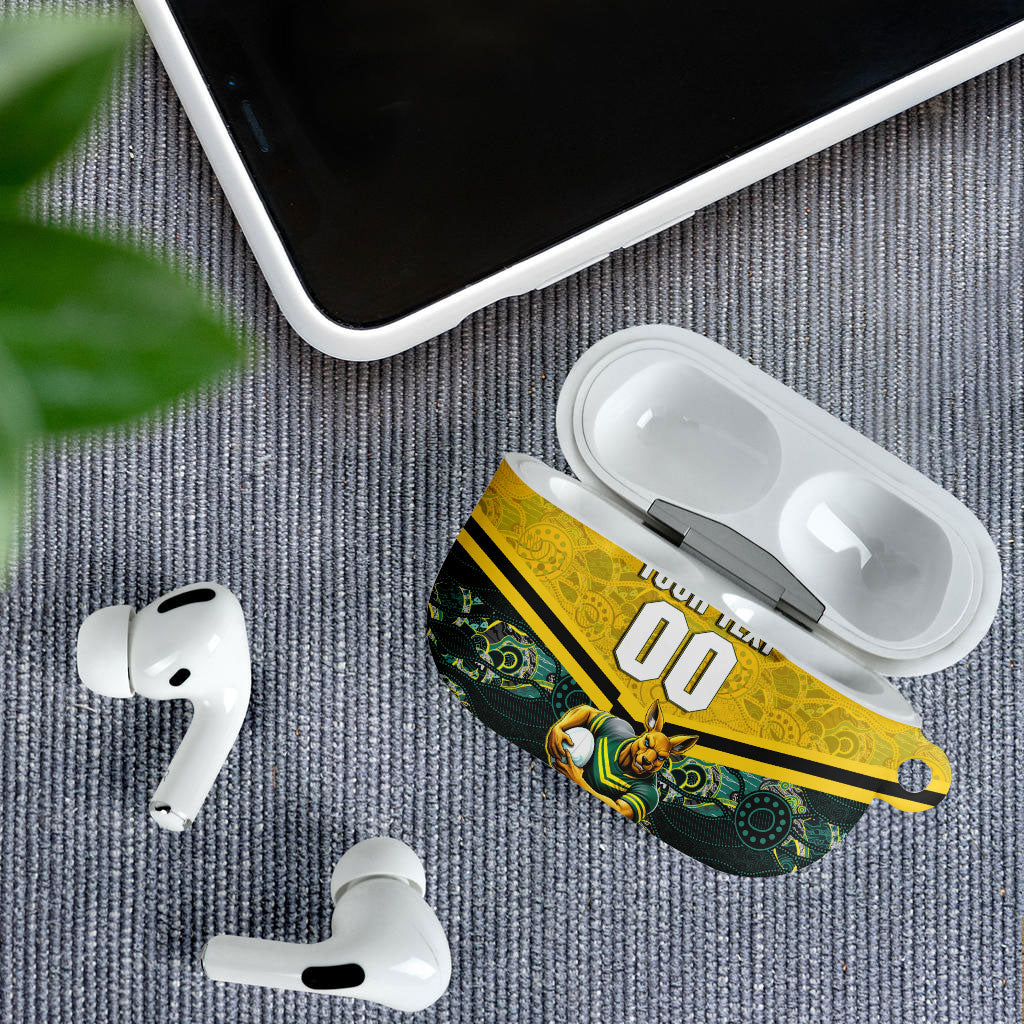 Personalised Kangaroos Rugby AirPods Case Aboriginal Pattern Australia Colors Tribal Sports