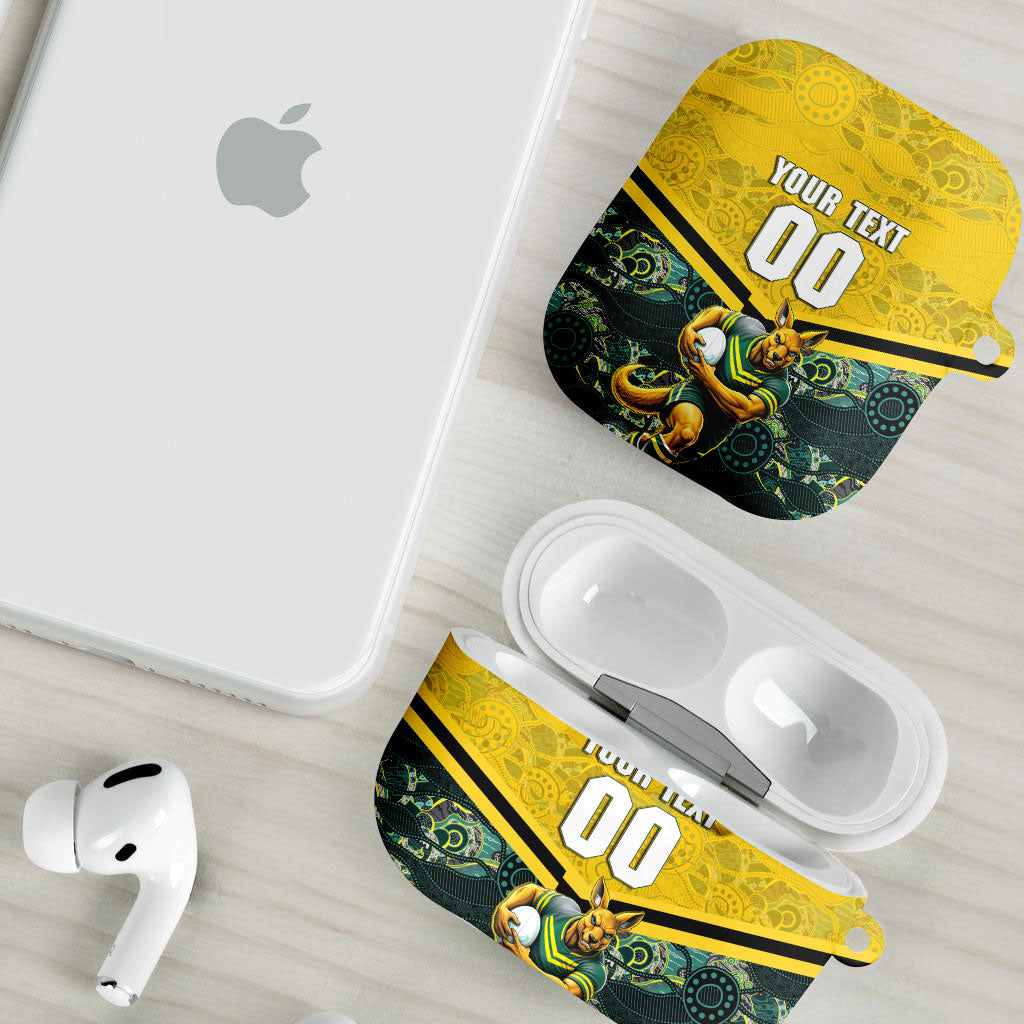 Personalised Kangaroos Rugby AirPods Case Aboriginal Pattern Australia Colors Tribal Sports