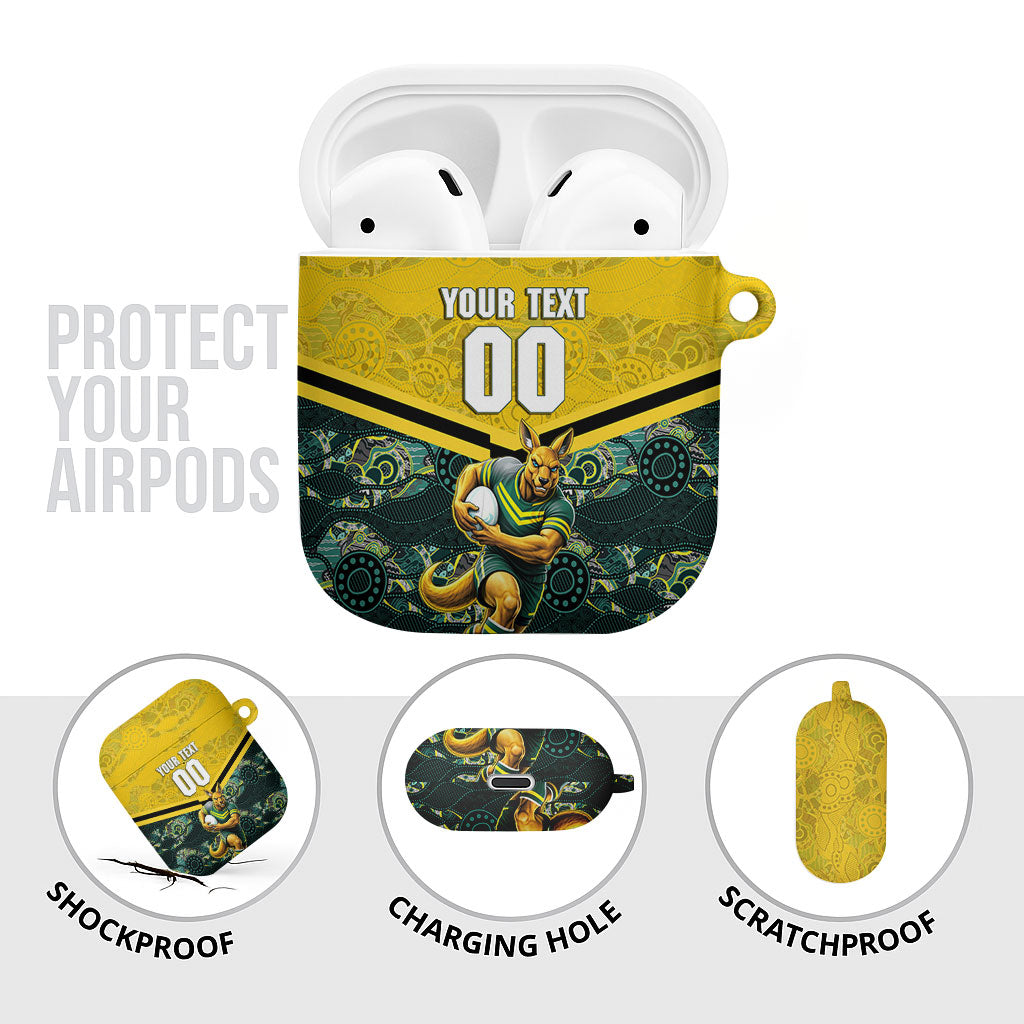 Personalised Kangaroos Rugby AirPods Case Aboriginal Pattern Australia Colors Tribal Sports