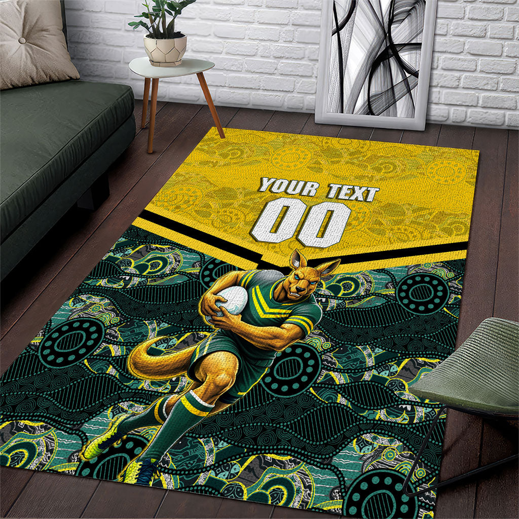 Personalised Kangaroos Rugby Area Rug Aboriginal Pattern Australia Colors Tribal Sports